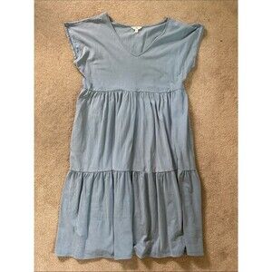 Terra & Sky Light Blue Tiered V-Neck Midi Dress for Summer